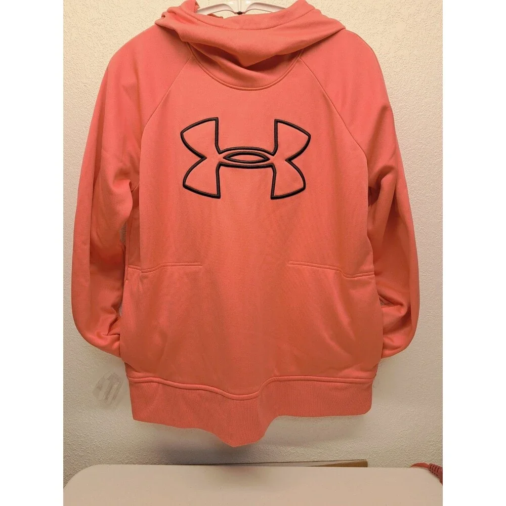 Under Armour Women's Cold Gear Mock Neck Loose Orange Peach Hoodie Size L - Picture 3 of 6